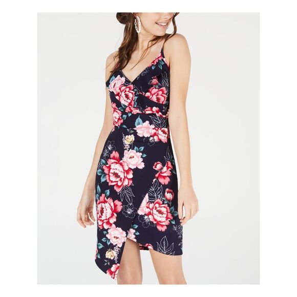 CRAVE FAME Dresses & Skirts - CRAVE FAME Womens Sheath Mini Dress Navy Spaghetti Strap Cocktail Juniors S